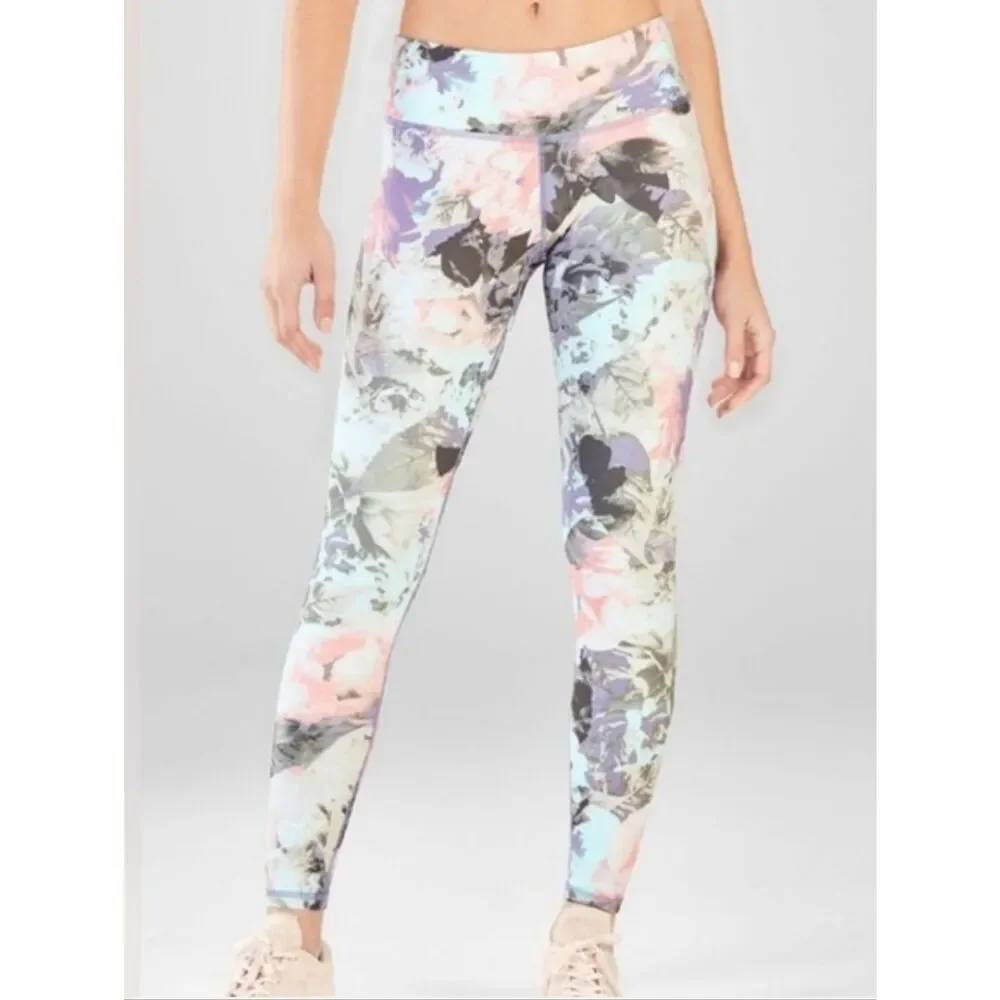 Fabletics Salar Gray And Pink Floral Powerhold Leggings Size XXL